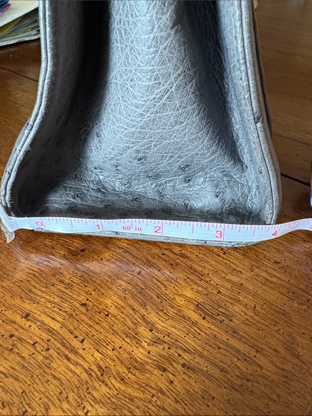 Classic Grey genuine Ostrich-leather Top Handle Women's Bag - Picture 11 of 11